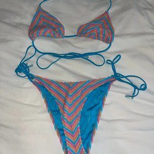 New Triangl bikini! Blue, orange, pink stirped.